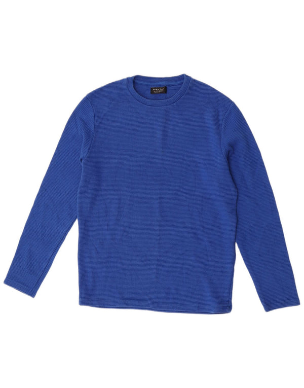 Top Zara da uomo a maniche lunghe in cotone blu medio