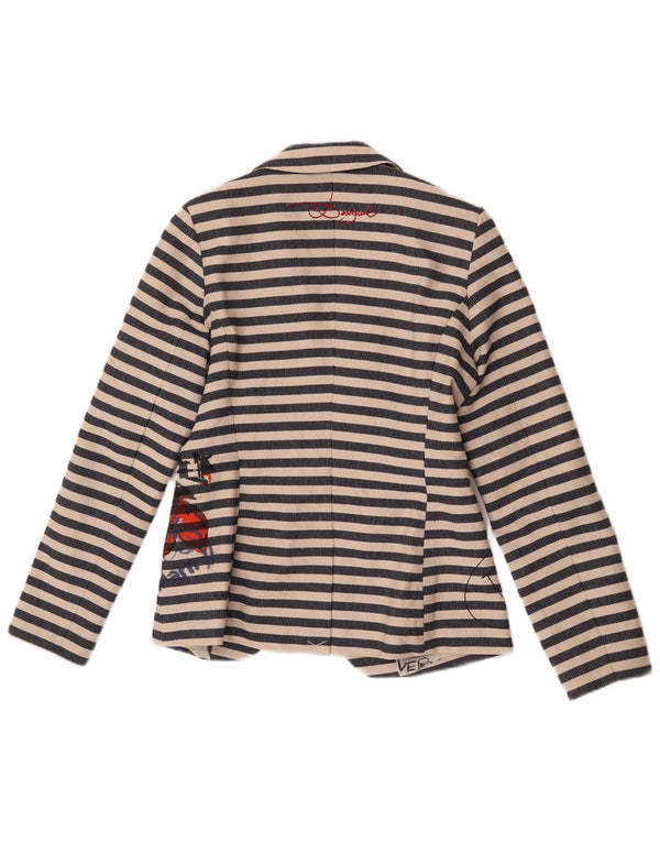 Desigual Womens Graphic Blazer Jacke EU 38 Mittelmarineblau gestreift