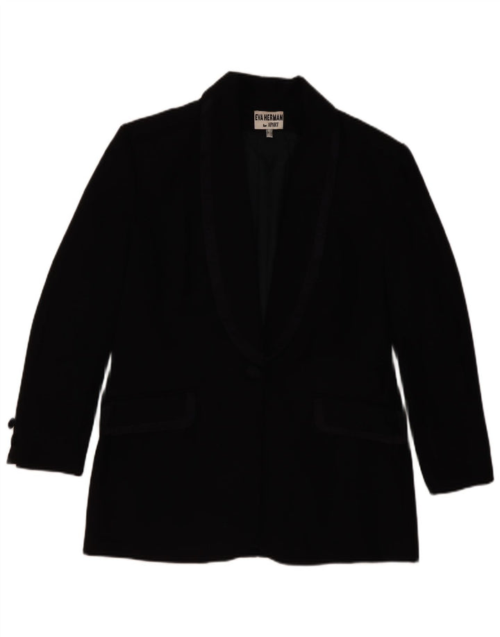 APART Womens 1 Button Blazer Jacket UK 16 Large Black Viscose