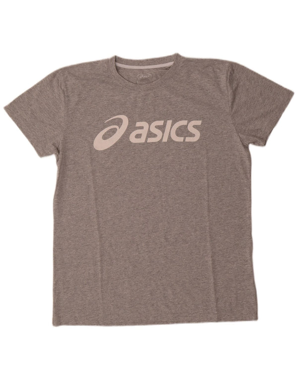 Asics Mens Graphic T-Shirt Top Large Grey Flecked Cotton