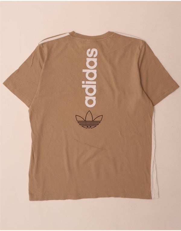Adidas Mens Graphic T-Shirt Top Large Beige Colourblock Cotton