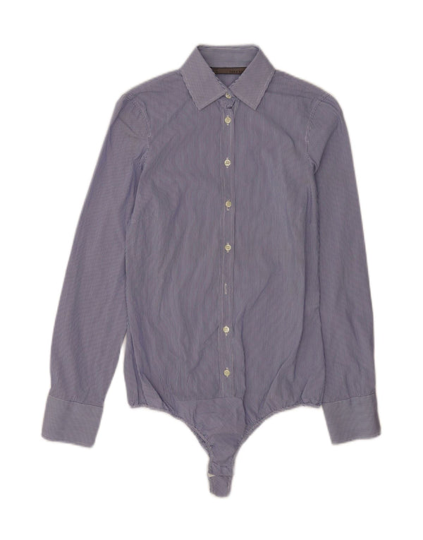 Zara Womens Shirt Bodysuit UK 6 XS Blue Pinstripe Cotton
