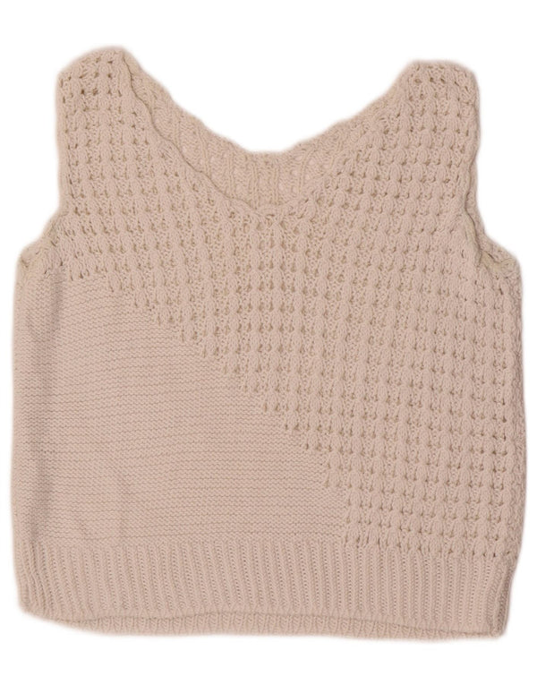 Vintage Womens Crop Vest Tank Top UK 10 Small White