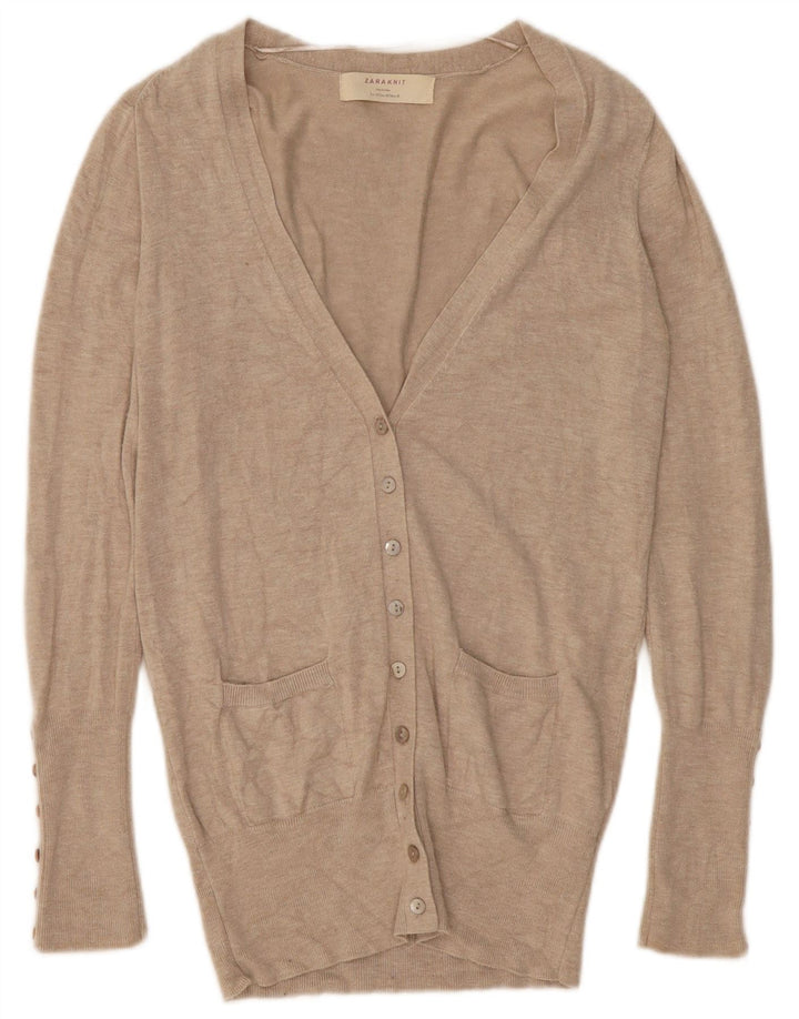 Zara Womens Cardigan Sweater UK 12 Medium Beige Rayon