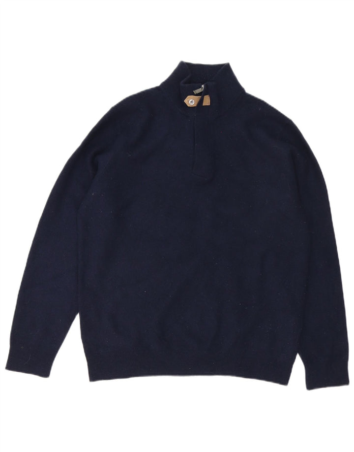 Massimo Dutti Herre Zip Neck Jumper Sweater Medium Navy Blue Uld