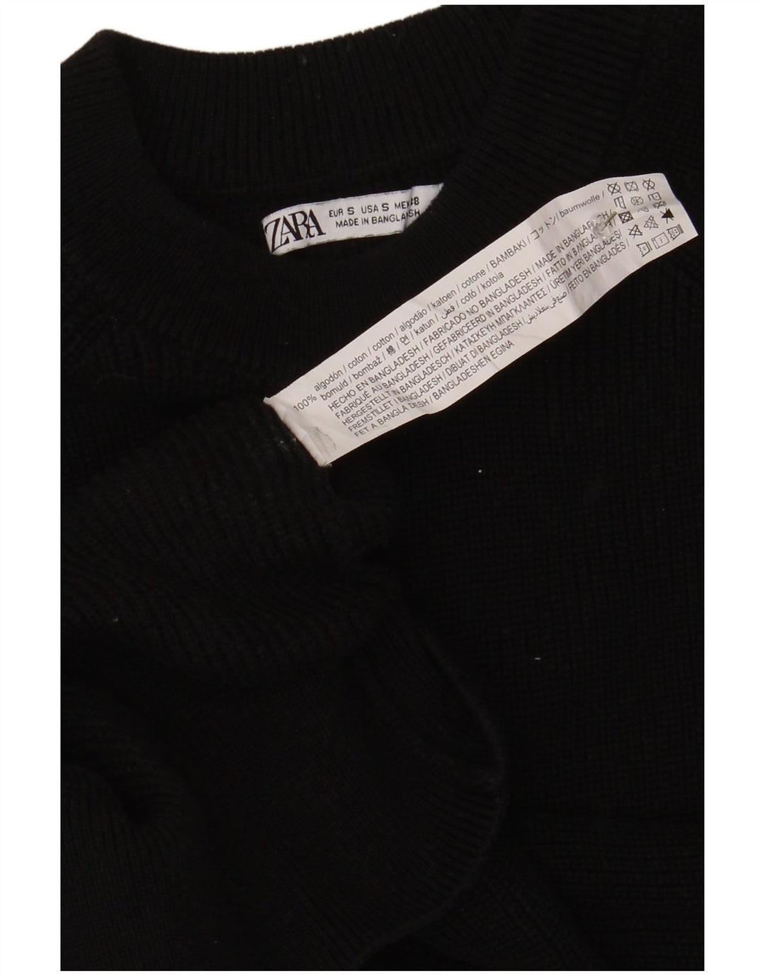 Zara Mens Crew Neck Jumper Sweater Small Black Cotton