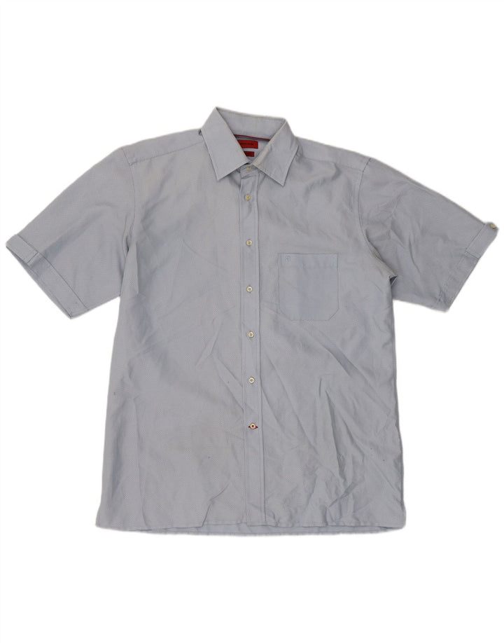 Pierre Cardin Mens Short Sleeve Regular Fit Shirt Medium Blue Cotton