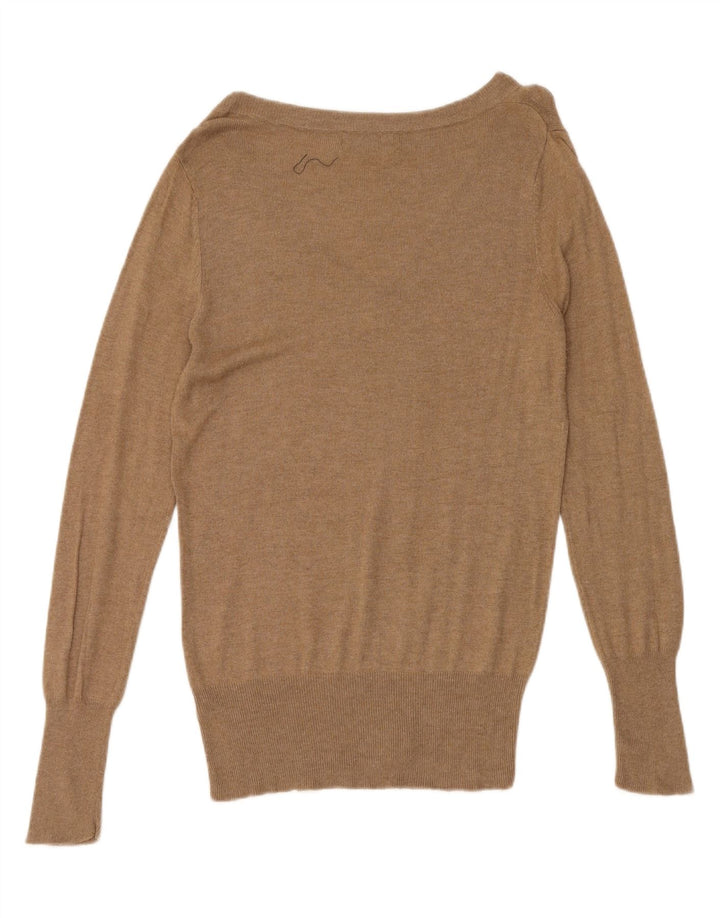 MOSSIMO Womens V-Neck Jumper Sweater UK 14 Large Brown Nylon Vintage Mossimo and Second-Hand Mossimo from Messina Hembry 