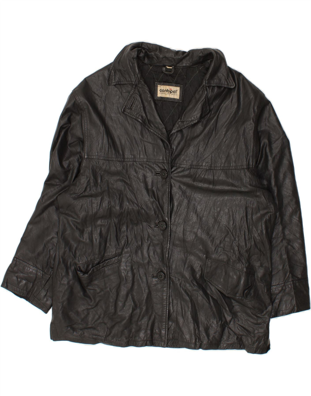 CONBIPEL Womens Leather Jacket UK 16 Large Black Leather Vintage Conbipel and Second-Hand Conbipel from Messina Hembry 