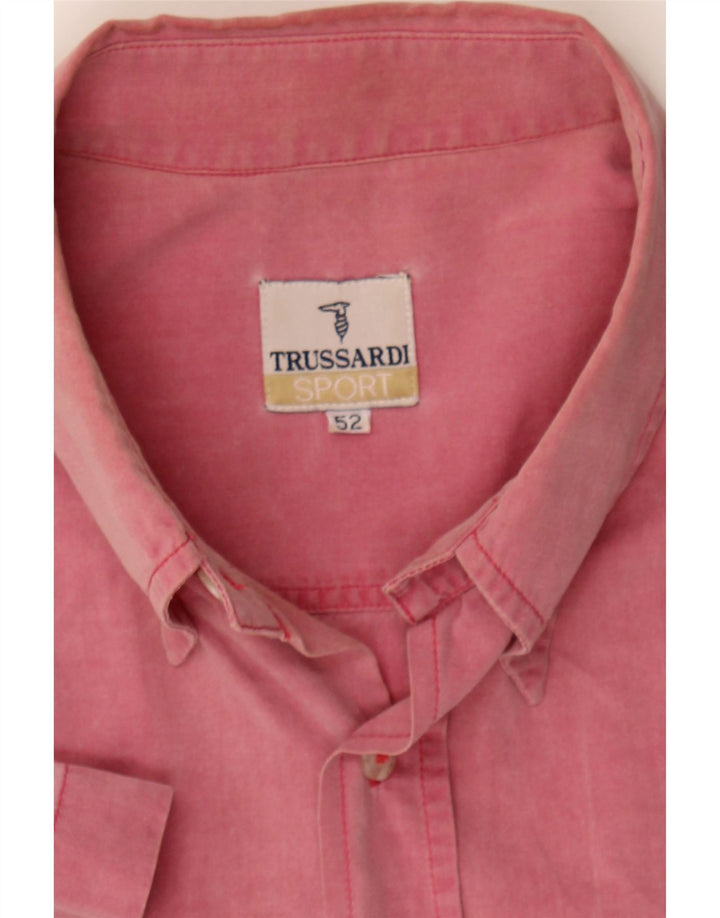 TRUSSARDI Mens Short Sleeve Shirt IT 52 Large Pink Vintage Trussardi and Second-Hand Trussardi from Messina Hembry 