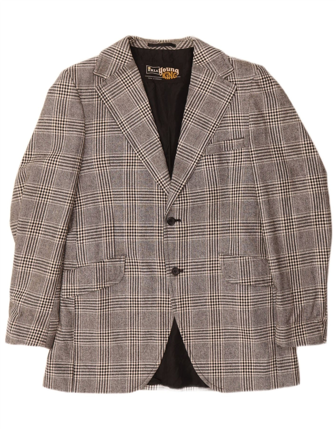 Vintage Mens 2 Button Blazer Jacket UK 38 Medium Grey Check Polyester
