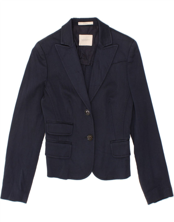 SEVENTY Womens 2 Button Blazer Jacket UK 8 Small Navy Blue Pinstripe Vintage Seventy and Second-Hand Seventy from Messina Hembry 
