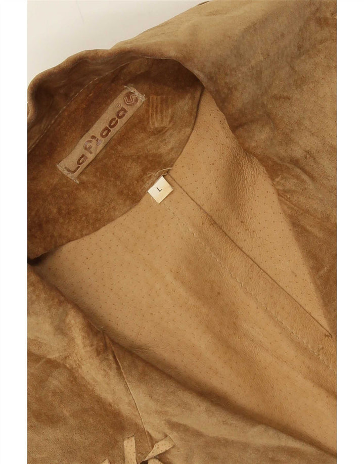 Vintage Damen 2-Knopf-Wildleder-Blazerjacke UK 14 Large Beige