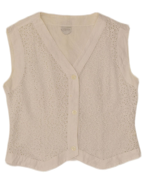 CLASSIC Γυναικείο Crop Γιλέκο UK 16 Large White Floral Βαμβακερό