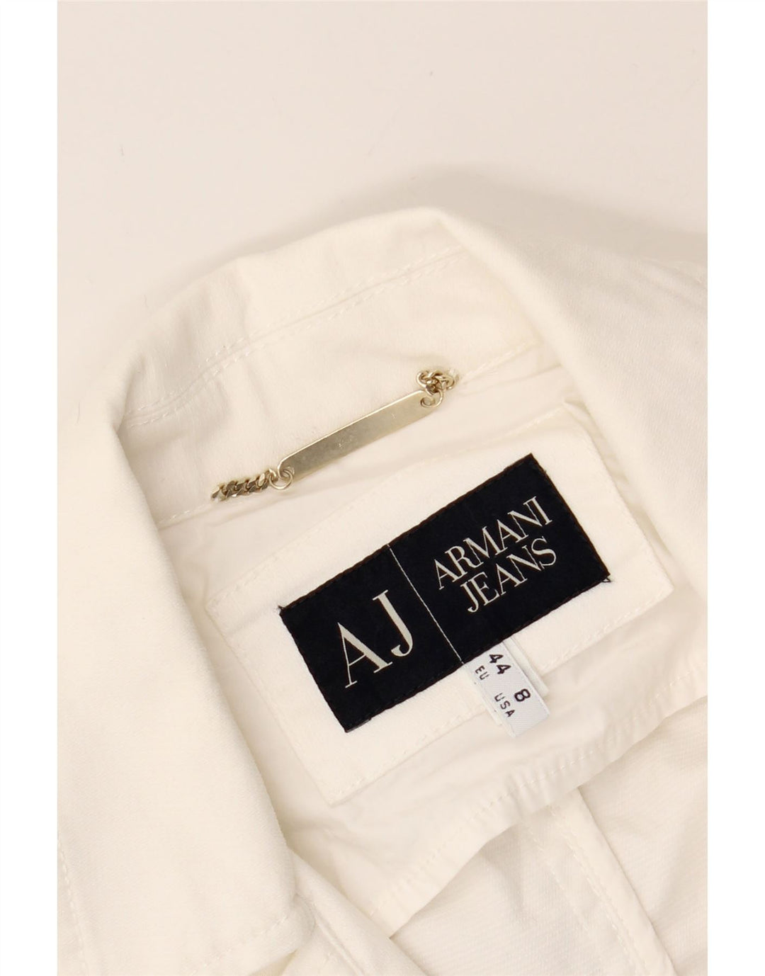 ARMANI JEANS Womens 3 Button Blazer Jacket US 8 Medium White Cotton Vintage Armani Jeans and Second-Hand Armani Jeans from Messina Hembry 