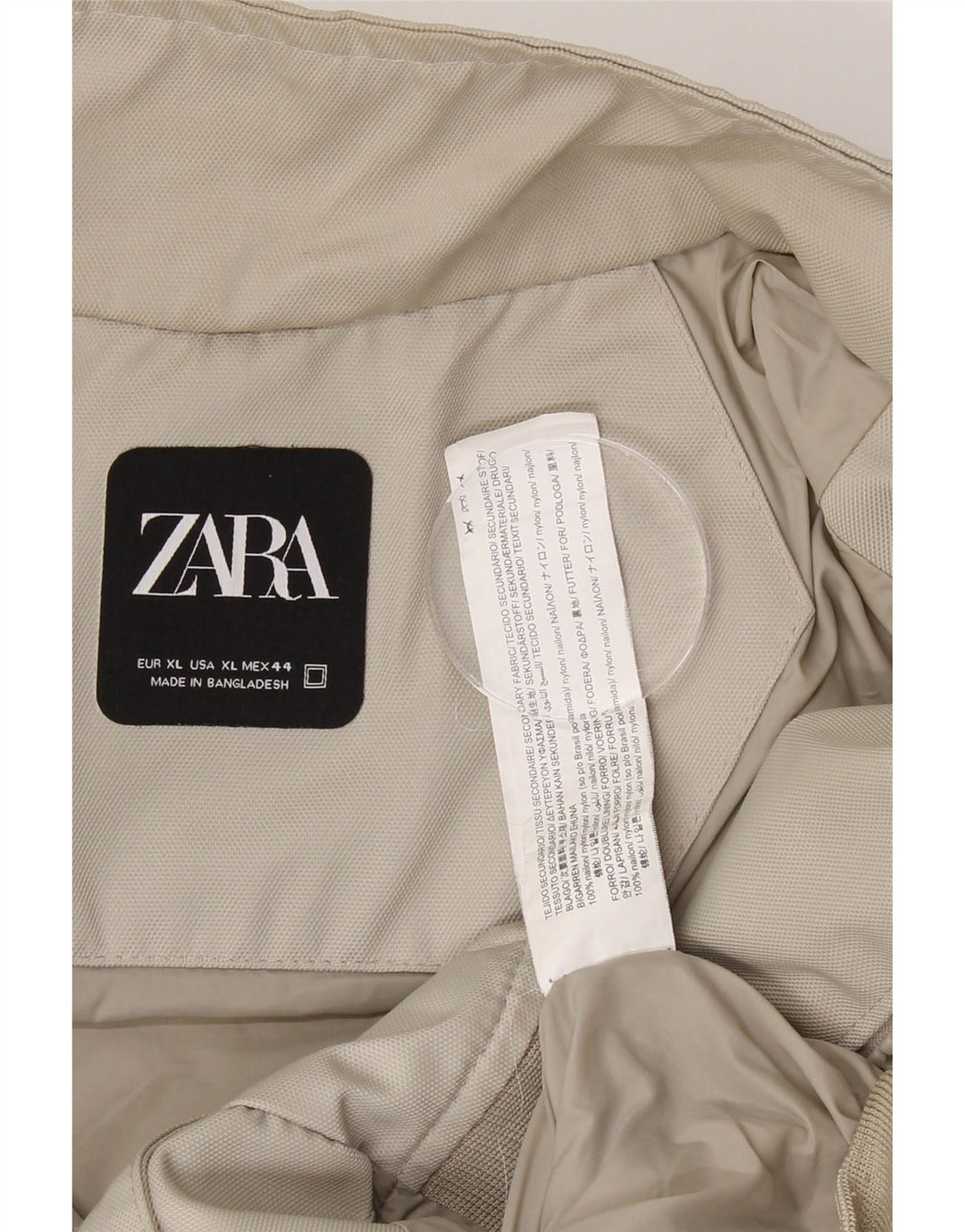 ZARA Mens Bomber Jacket UK 42 XL Beige Nylon Vintage Zara and Second-Hand Zara from Messina Hembry 