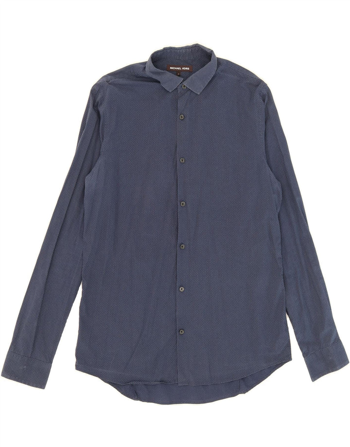 MICHAEL KORS Mens Slim Fit Shirt Medium Navy Blue Spotted Cotton Vintage Michael Kors and Second-Hand Michael Kors from Messina Hembry 
