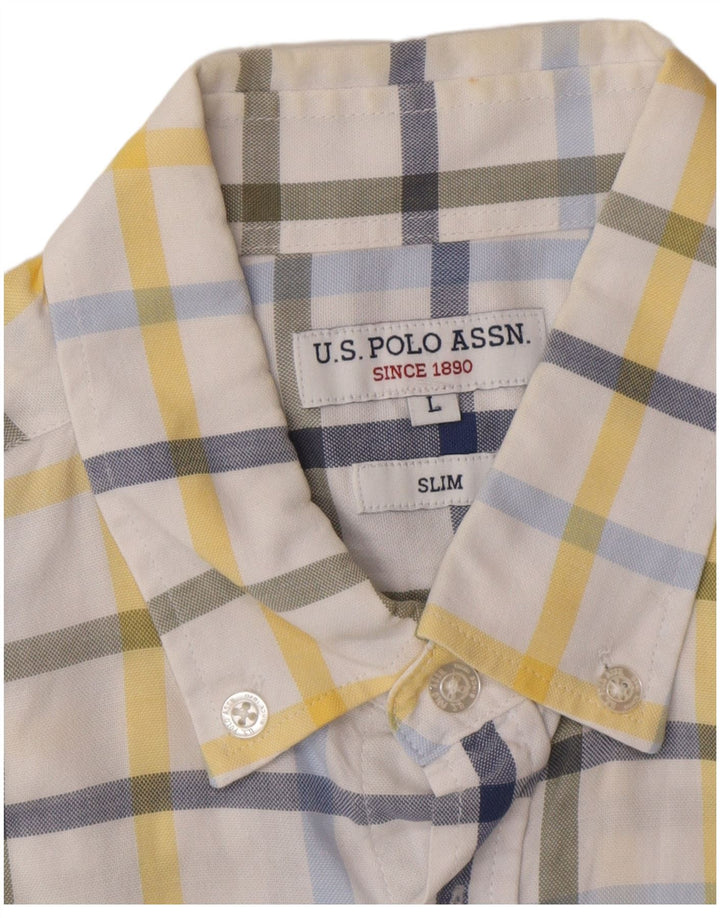 U.S. POLO ASSN. Mens Slim Shirt Large White Check