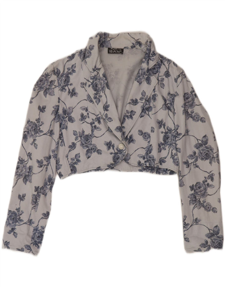Vintage Womens 1 Button Bolero Jacket UK 14 Medium Blue Floral