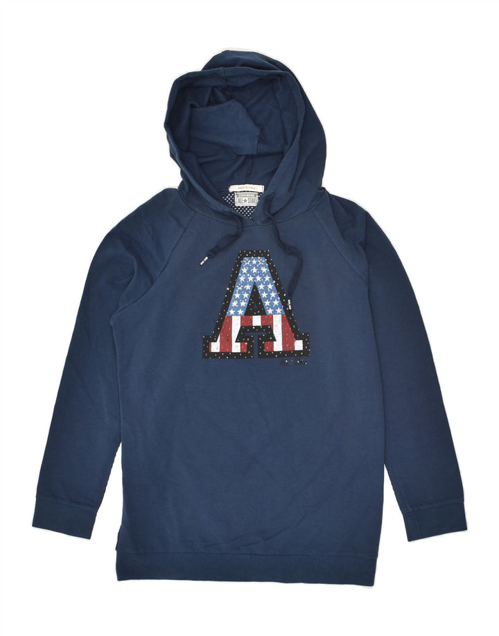 CONVERSE Womens Graphic Hoodie Jumper UK 10 Small Navy Blue Cotton | Vintage Converse | Thrift | Second-Hand Converse | Used Clothing | Messina Hembry 