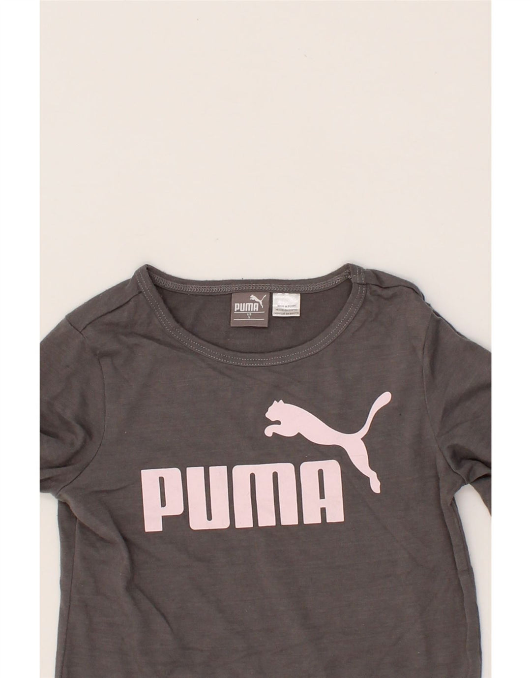 PUMA Girls Graphic Top Long Sleeve 7-8 Years Small Grey Polyester Vintage Puma and Second-Hand Puma from Messina Hembry 