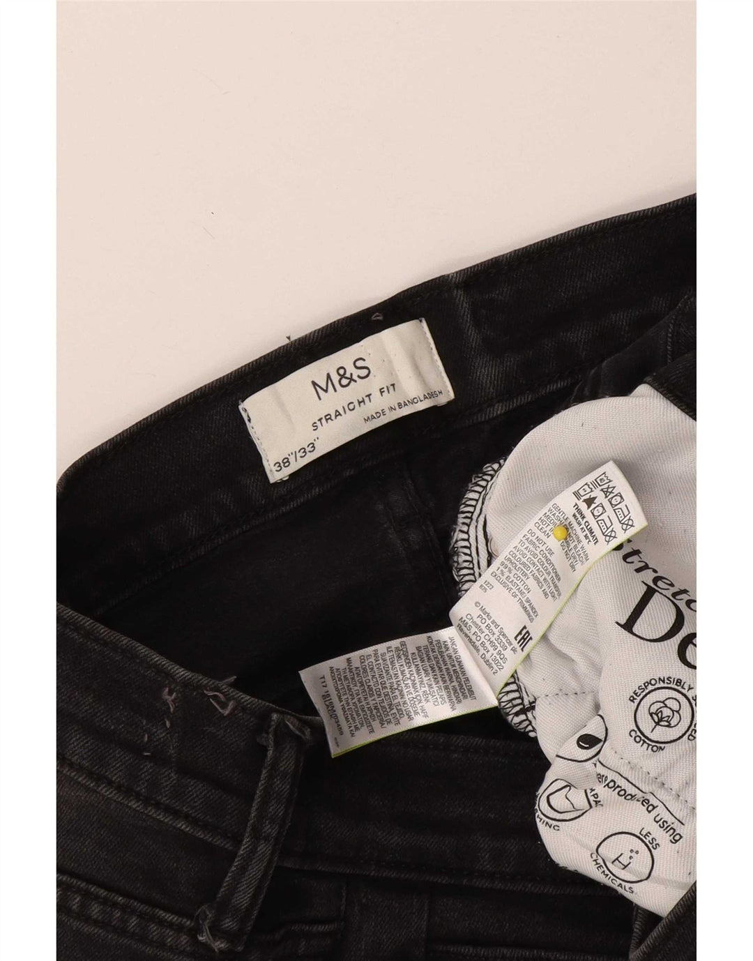 Marks & Spencer Mens Straight Jeans W38 L33 Black Cotton