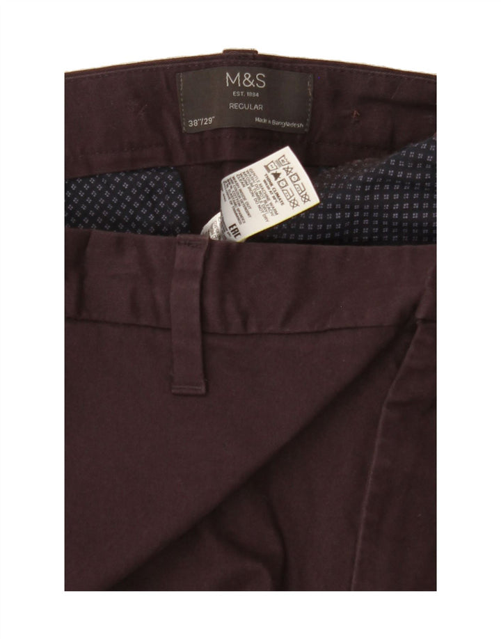MARKS & SPENCER Mens Regular Straight Chino Trousers W38 L26 Purple Cotton Vintage Marks & Spencer and Second-Hand Marks & Spencer from Messina Hembry 