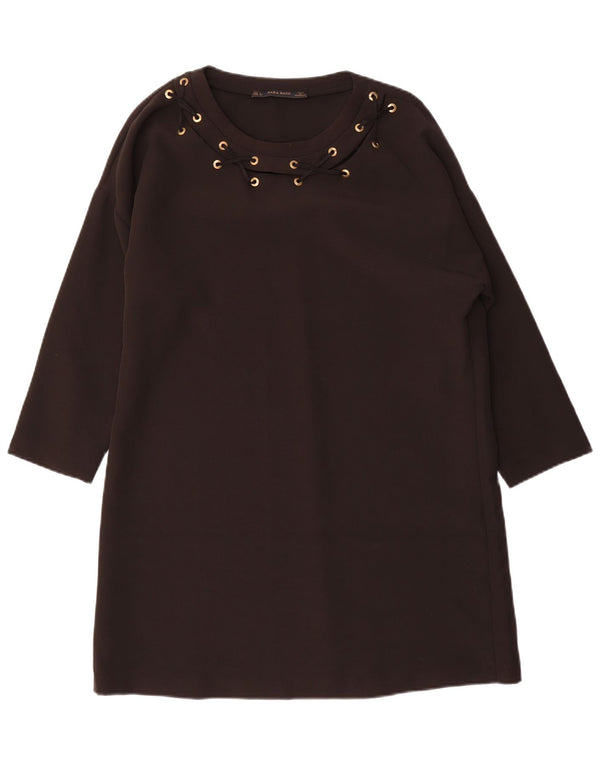 Zara Womens 3/4 Sleeve Tunic Dress UK 16 Large Black