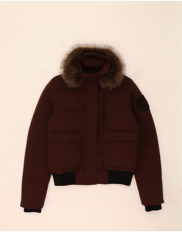 Giacca imbottita con cappuccio da donna Superdry UK 12 Marrone medio Colourblock
