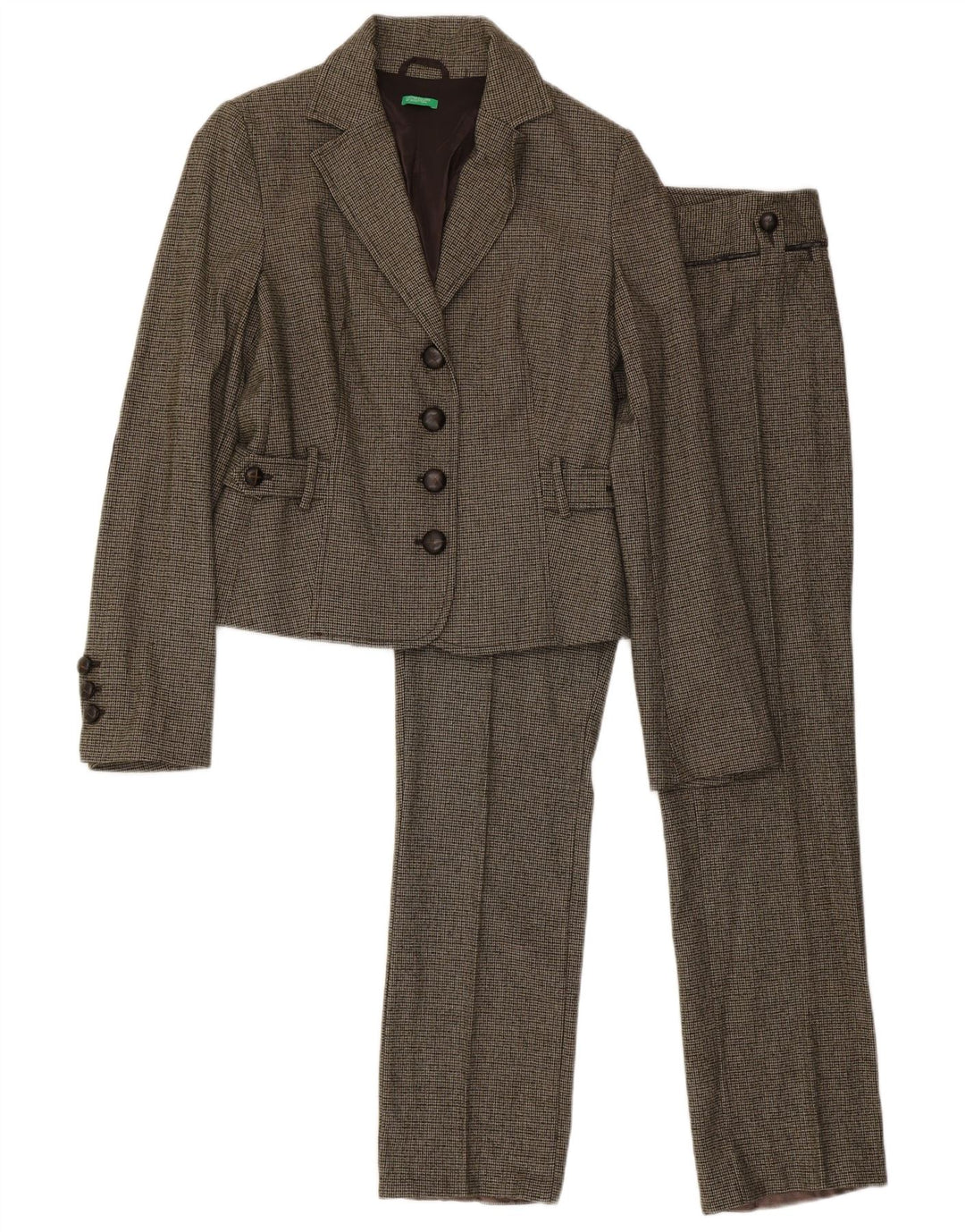 Benetton Womens 2 Piece Suit IT 44 Medium W32 L31 Green Houndstooth