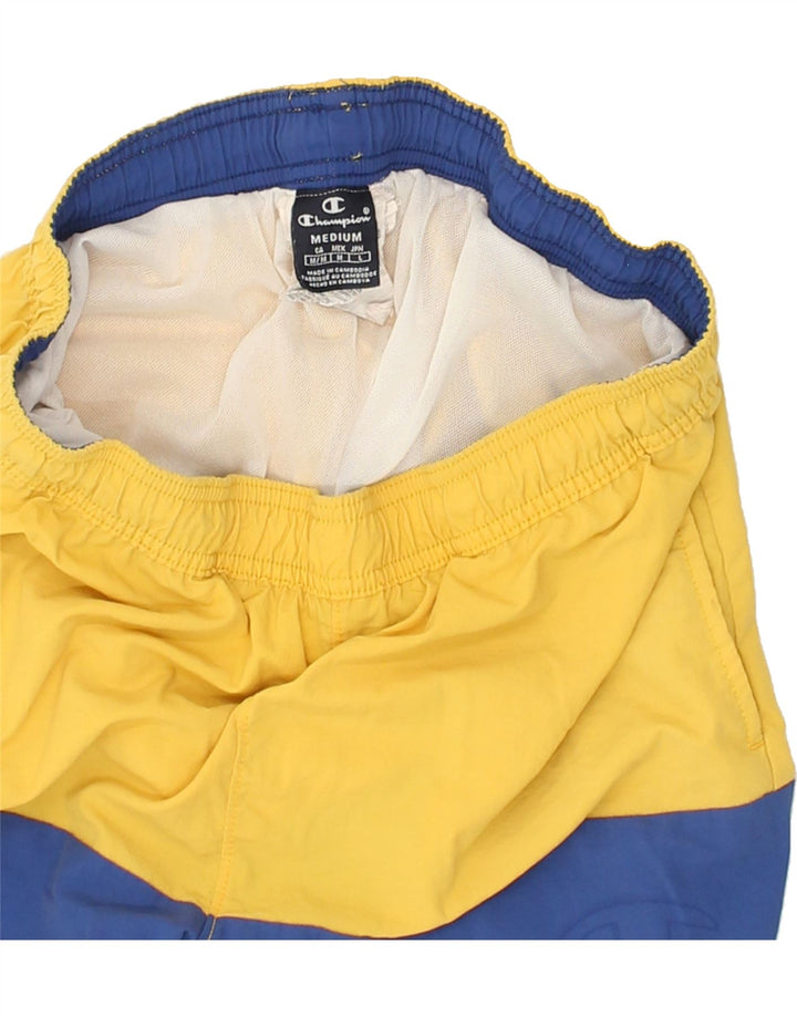 CHAMPION Mens Sport Shorts Medium Yellow Colourblock Polyamide | Vintage Champion | Thrift | Second-Hand Champion | Used Clothing | Messina Hembry 