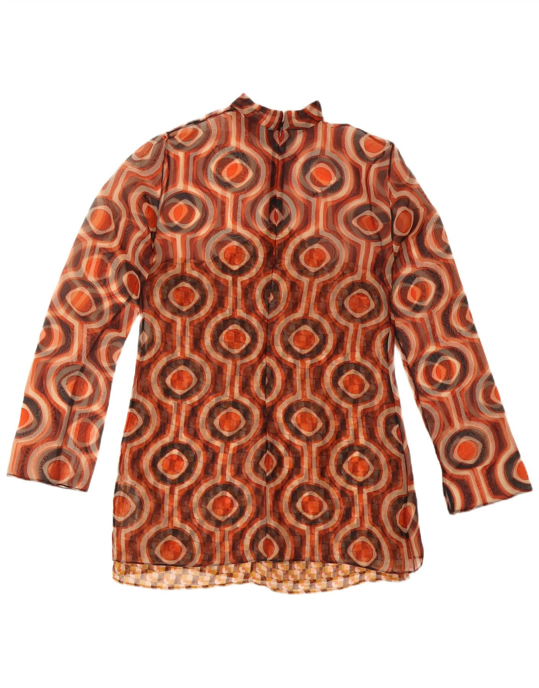 Zara Womens Long Sleeve Tunic Top UK 12 Medium Brown Geometric Polyester
