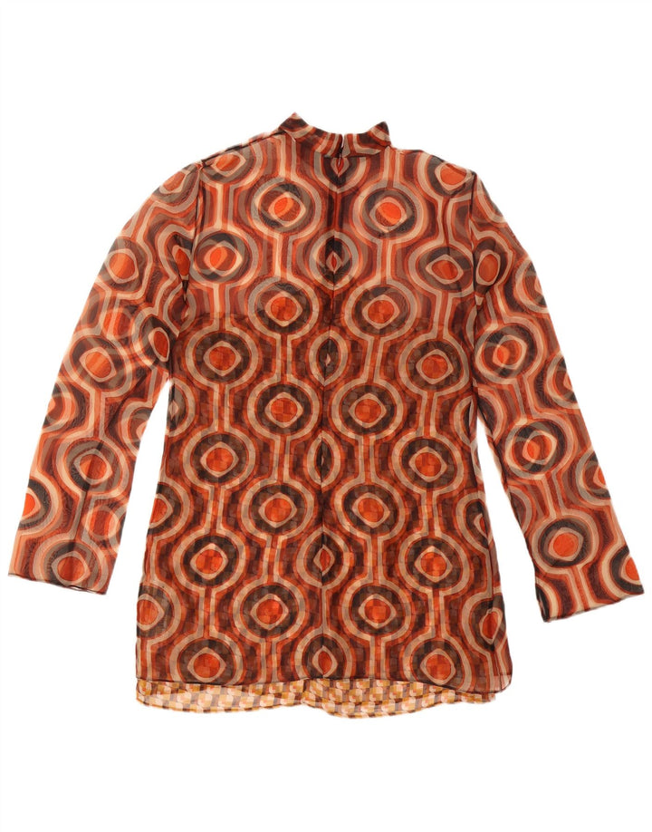 Zara Womens Long Sleeve Tunic Top UK 12 Medium Brown Geometric Polyester