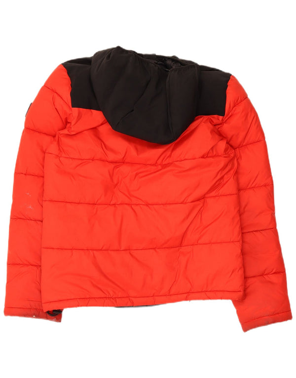 Champion Womens Hooded Loose Fit Wattierte Jacke UK 10 Small Rot Farbblock
