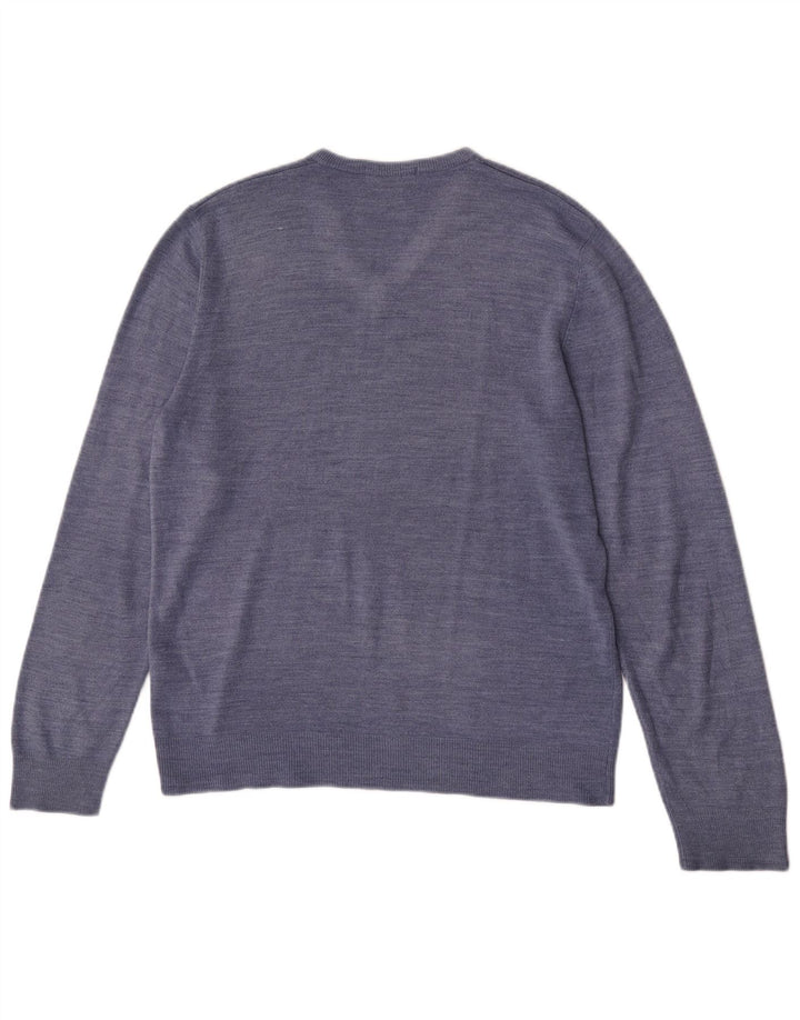 Marks & Spencer Mens Blue Harbour V-Neck Jumper Sweater Medium Blue Flecked