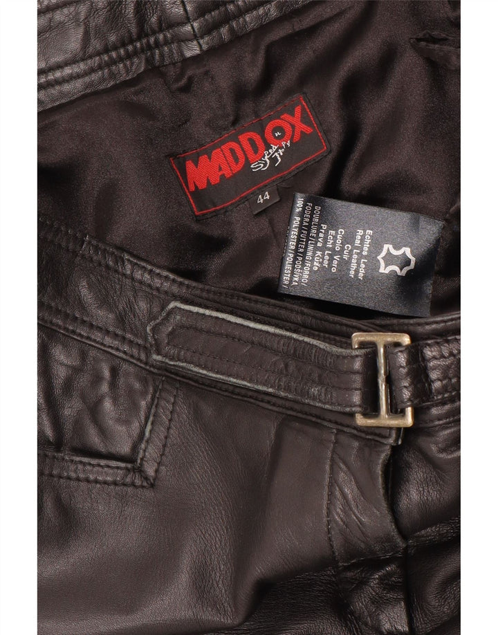 Maddox Womens Straight Leather Trousers IT 44 Medium W32 L32 Black