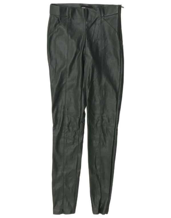 Zara Damen Skinny Kunstlederhose XS W24 L28 Grün Polyester