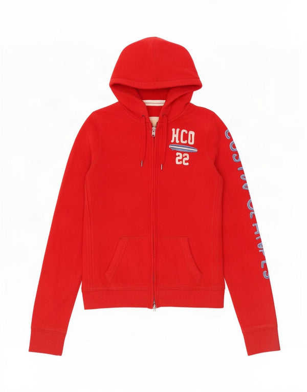 Женский свитер с капюшоном на молнии с графическим рисунком Hollister UK 12, хлопковый средний красный цвет