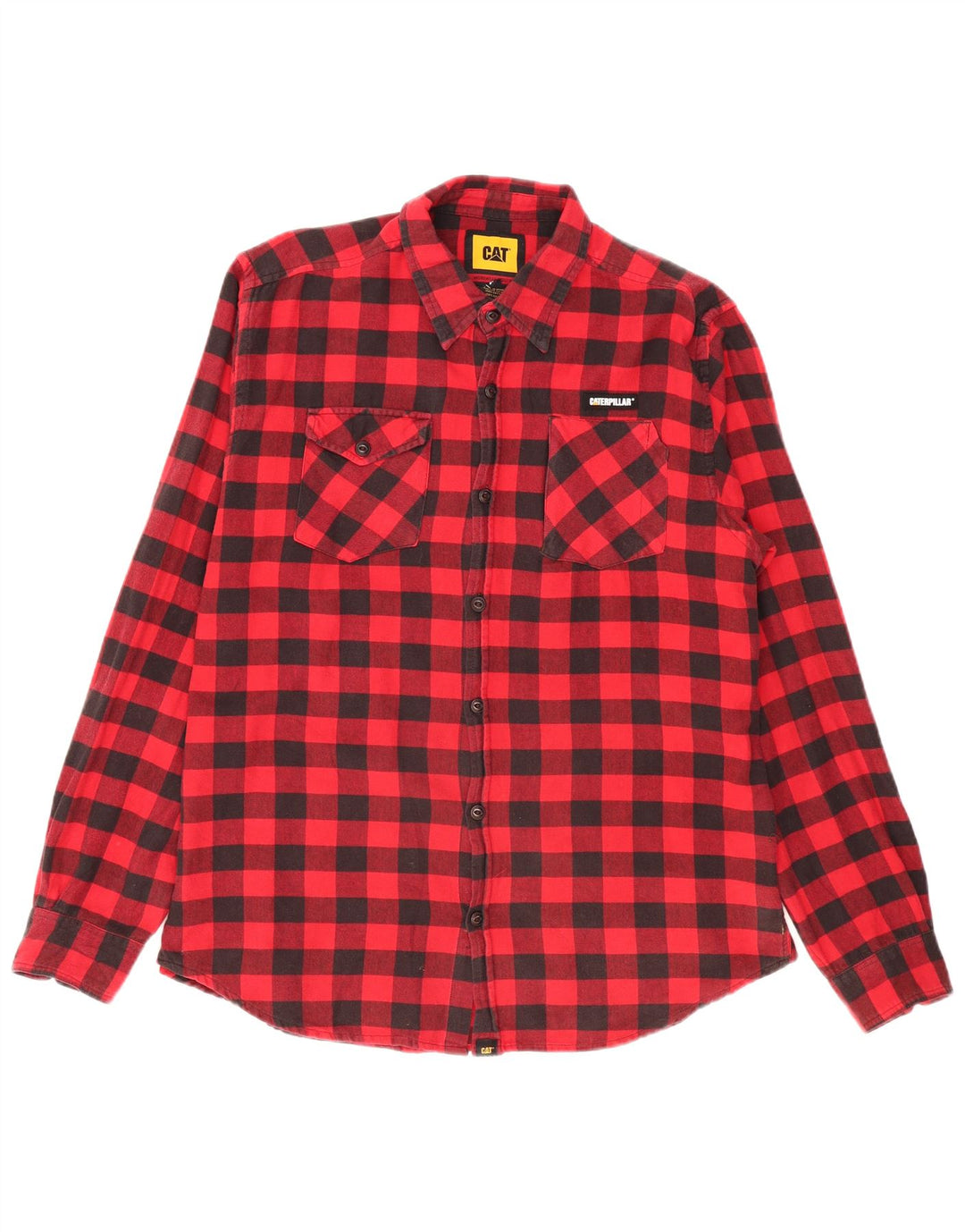 Caterpillar Mens Flannel Shirt XL Red Gingham Cotton