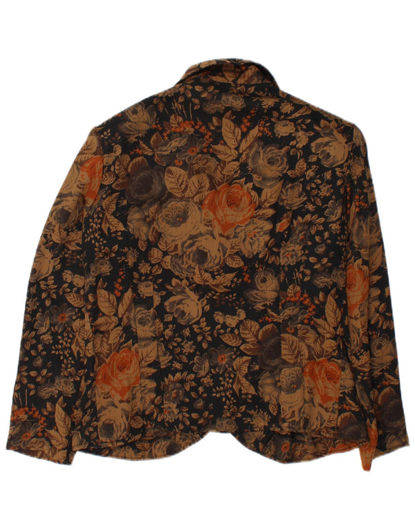 Vintage Womens 3 Button Blazer Jacket UK 38 Medium Brown Floral