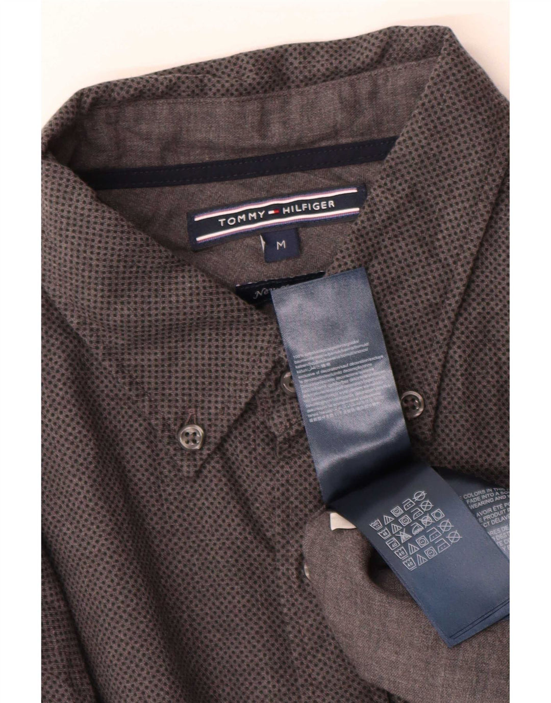 Tommy Hilfiger Mens Shirt Medium Grey Spotted Cotton