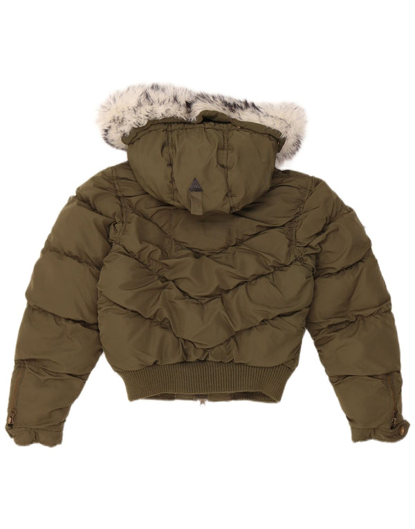Lee Girls Crop Hooded Padded Jacket 7-8 Years XS Khaki Polyester