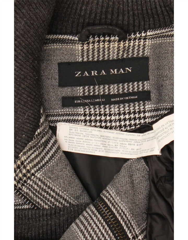 Zara férfi bomber dzseki UK 40 nagy szürke houndstooth poliészter