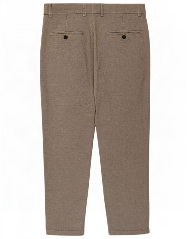 Zara Mens Crop Chino Trousers Medium W31 L24 Brown Houndstooth
