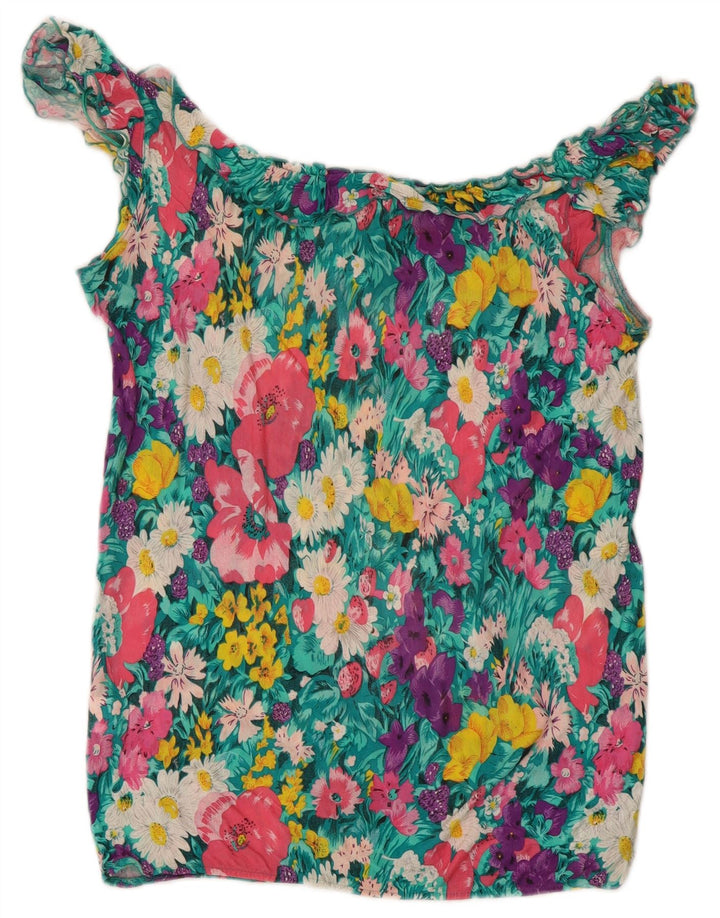Zara Womens Off Shoulder Top UK 10 Small Multicoloured Floral Viscose