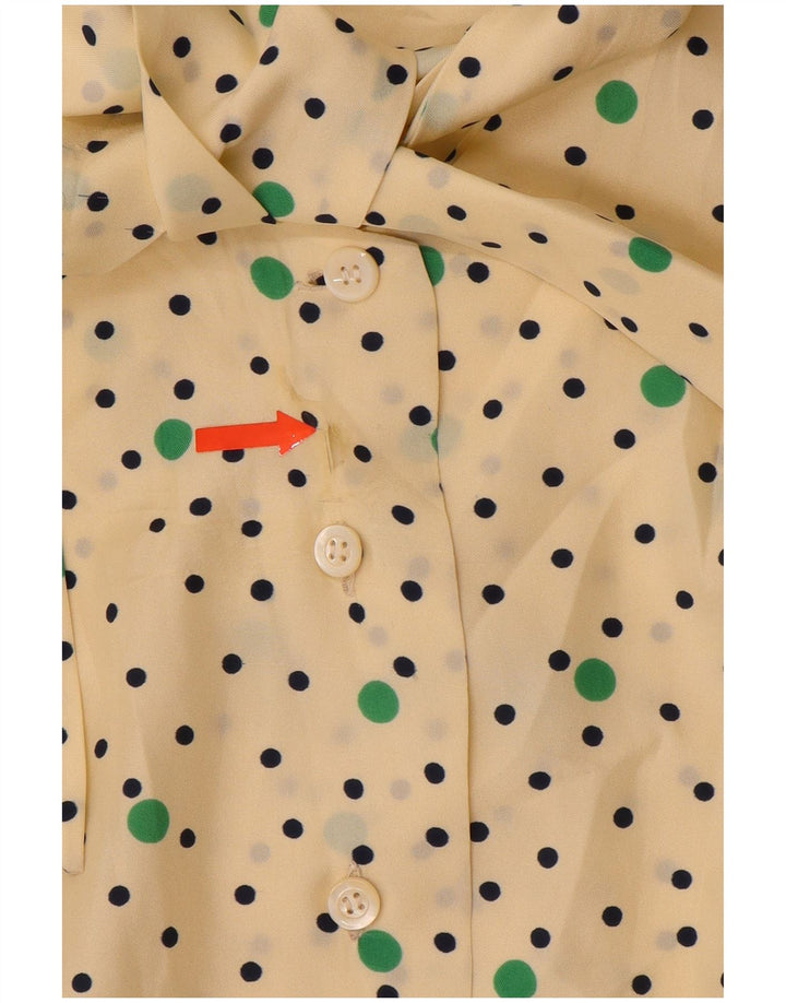 VINTAGE Womens Oversized Front Tie Shirt Blouse US 4 Small Beige Polka Dot