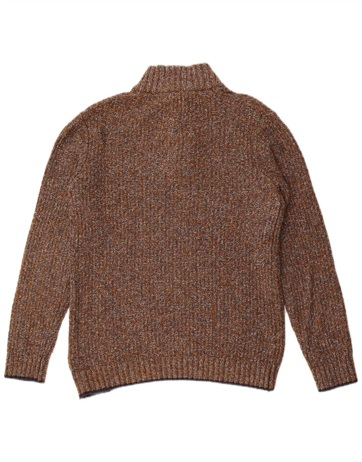 Fat Face Mens Button Neck Jumper Sweater Medium Brown Flecked Cotton