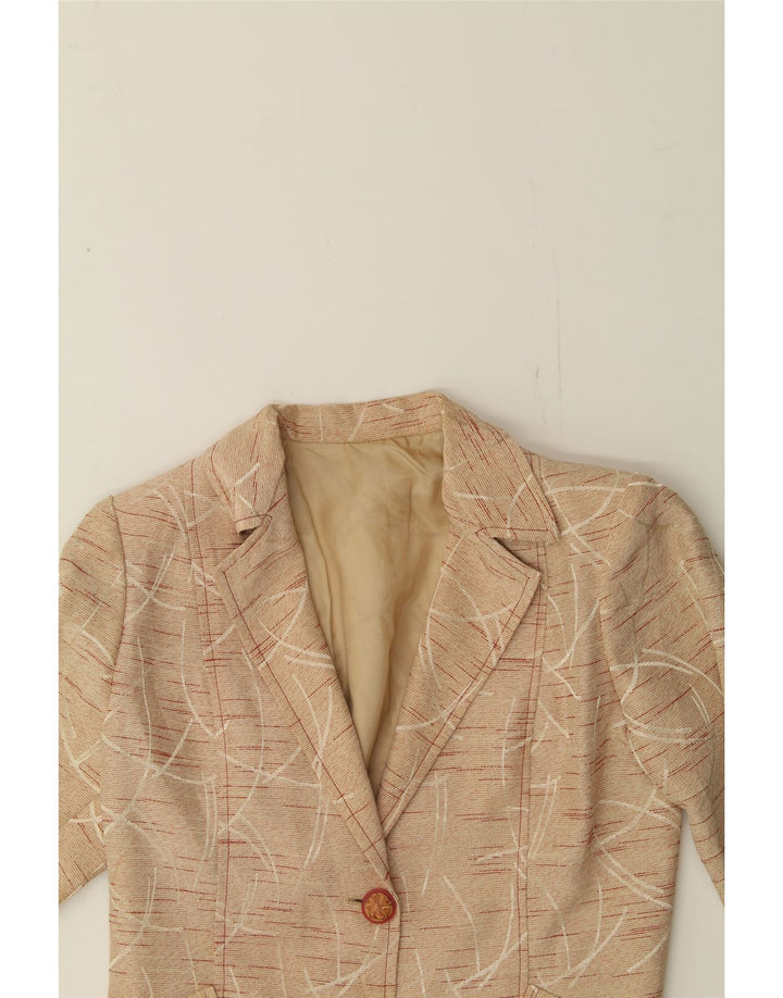 VINTAGE Womens Crop 2 Button Blazer Jacket UK 10 Small Beige Pinstripe Vintage Vintage and Second-Hand Vintage from Messina Hembry 