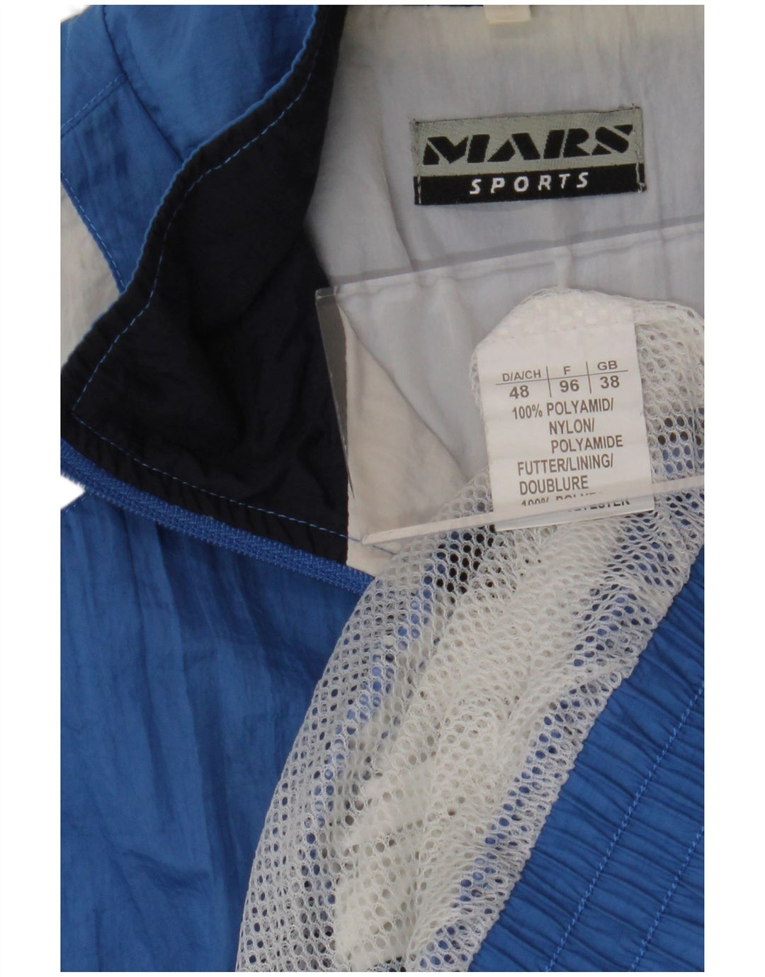 VINTAGE Mens Tracksuit Top Jacket UK 38 Medium Blue Colourblock Polyamide