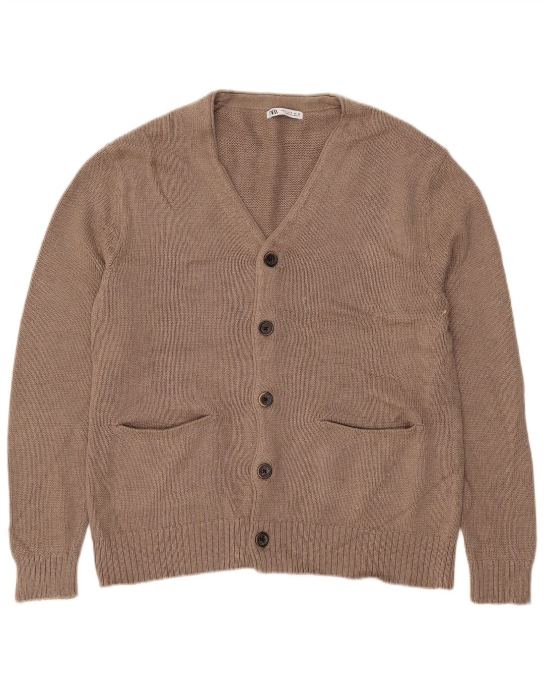 Zara Herre Cardigan Sweater Medium Beige Bomuld